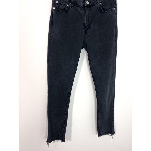 Revolve x AGOLDE Black Mid Rise Toni Raw Hem Straight Leg Jeans Size 28 - Picture 3 of 8